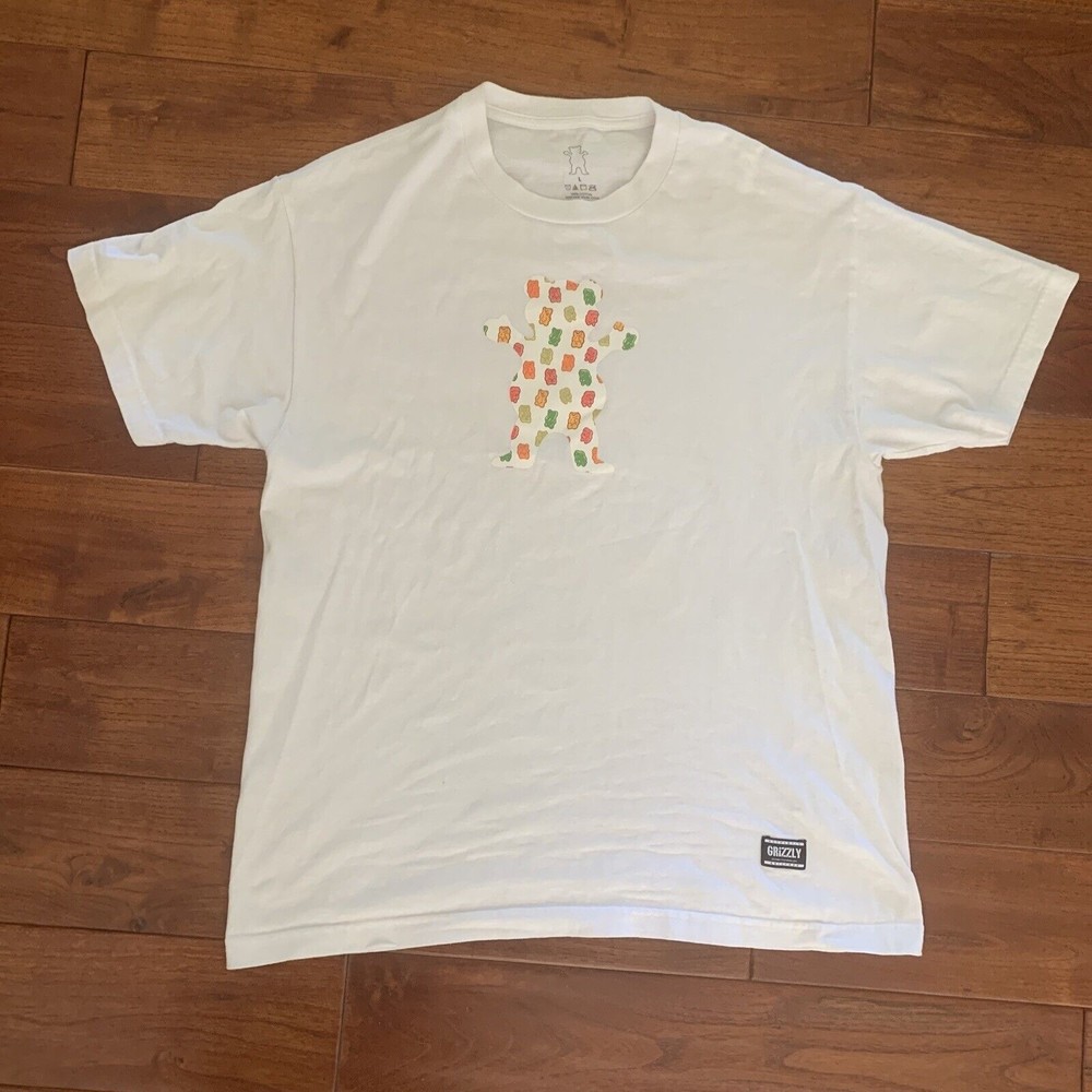 Grizzly Griptape White T-Shirt Gummy Bear Short Sleeve tee Men's L